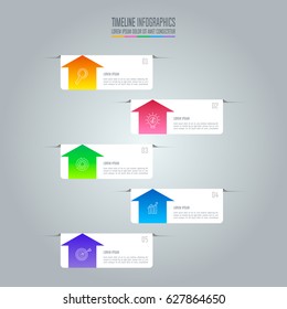 Creative concept for infographic. Timeline infographic design vector and marketing icons for presentation, workflow layout, diagram, annual report, web design. Business concept with 5 options.