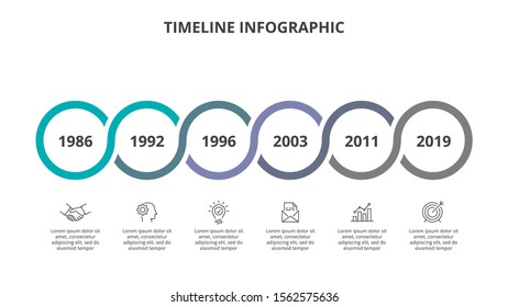 Creative concept for infographic timeline. Process chart. Abstract elements of graph, diagram with 6 steps, options, parts or processes. Vector business template for presentation.