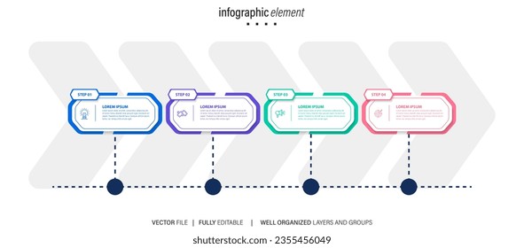 Creative concept for infographic timeline. Process chart. Abstract elements of graph, diagram with 4 steps, options, parts or processes. Vector business template for presentation.
