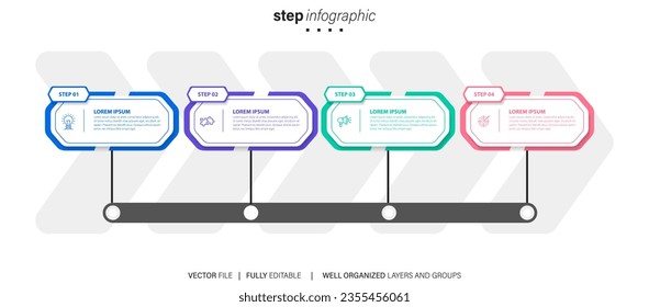 Creative concept for infographic timeline. Process chart. Abstract elements of graph, diagram with 4 steps, options, parts or processes. Vector business template for presentation.
