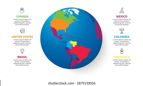 Creative concept for infographics of countries of the world, earth globe, planet earth. All countries can be edited and color changed