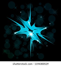 Creative concept of an isolated star with glow effect, sparkles on a black background. Banner for celebrating Christmas and New Year