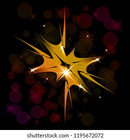 Creative concept of an isolated star with glow effect, sparkles on a black background. Banner for celebrating Christmas and New Year