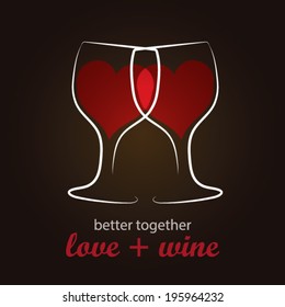 Creative Concept for love and romance - Heart shape Red Wine in Wine Glass | Stylish and minimalist vector background