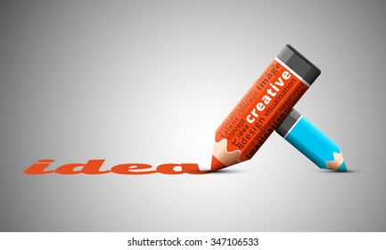 Creative concept made of pencils and text. Vector illustration.