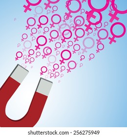 Creative Concept - Magnet attracting Female Symbols  Creative Concept for showing Female, chromosome, Cloning, Health-care, Healthy Lifestyle, Innovation, Invention, and many other ideas.