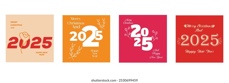 creative concept of marry Christmas and 2025 happy new year poster set