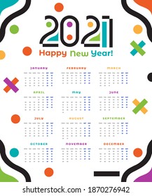 Creative concept, new year 2021 calendar, colorful flat design.