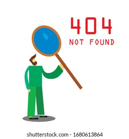 Creative concept of not found page with a flat man looking in magnifying glass.