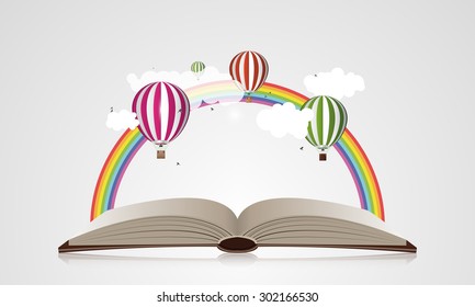 Creative concept - Open Book With Air Balloons. Vector illustration