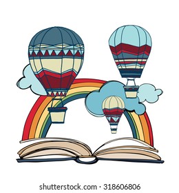 Creative concept - Open Book With Air Balloons. Vector illustration