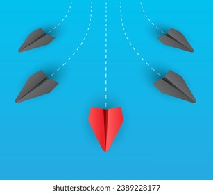 Creative concept with paper airplanes, symbolizing individuality, diversity, and innovative thinking. Vector illustration of planes flying in different directions