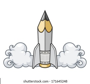 Lápiz de concepto creativo como cohete. Ilustración vectorial Eps10. Aislado sobre fondo blanco