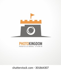 Creative Concept For Photography Studio. Modern Logo Design Layout With Camera And Castle. Corporate Symbol Idea.