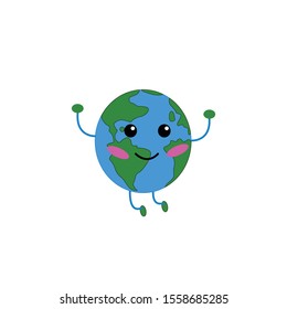 creative & concept planet Earth globe with a sweet & cute face smiling for humanity earth day cartoon modern flat design style. save the world illustration vector with green & light blue colors