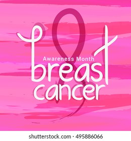 Creative concept poster or banner of Breast Cancer Awareness month with pink ribbon.