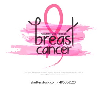 Creative concept poster or banner of Breast Cancer Awareness month with pink ribbon.