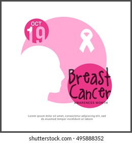 Creative concept poster or banner of Breast Cancer Awareness month with pink ribbon.
