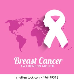 Creative concept poster or banner of Breast Cancer Awareness month with pink ribbon.