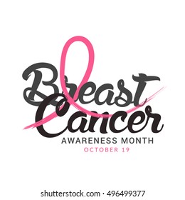 Creative concept poster or banner of Breast Cancer Awareness month with pink ribbon.