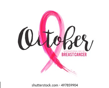 Creative concept poster or banner of Breast Cancer Awareness month with pink ribbon.