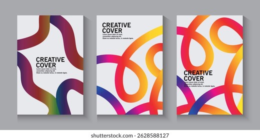 Creative concept of  posters or covers set with modern abstract design with wavy shapes and gradient lines colorful. Bright art templates for ads, branding, banner or flyer, cover, label, print.