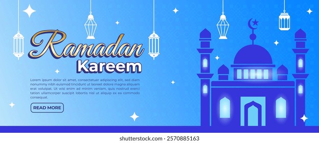 Creative concept of Ramadan Kareem Islamic banner, header, web template. Modern art design with pattern of beautiful Arabic ornament the backdrop of a bright big crescent moon and star