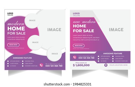 Creative concept Real estate modern home web banner, ads, social media post banner template design for sale promotion	