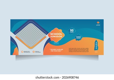 Creative concept school education admission social media post and banner template . Blue orange design vector with a photo collage