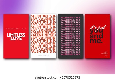 Creative concept Set of cards for Valentine's Day. Modern abstract design with hearts. Design of advertising templates, banners, covers, labels, posters, flyers.