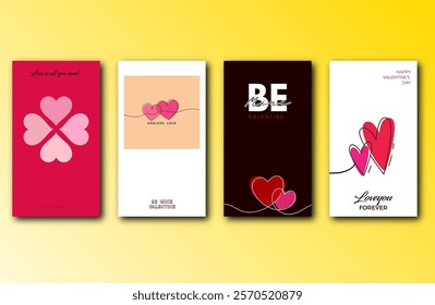 Creative concept Set of cards for Valentine's Day. Modern abstract design with hearts. Design of advertising templates, banners, covers, labels, posters, flyers.