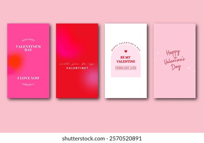 Creative concept Set of cards for Valentine's Day. Modern abstract design with hearts. Design of advertising templates, banners, covers, labels, posters, flyers.