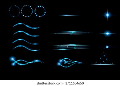 Creative concept set, explosion starlight effect vector set with sparkles isolated on a black background for illustration, design, artwork, banner for Christmas celebration. Radiation from flash energ