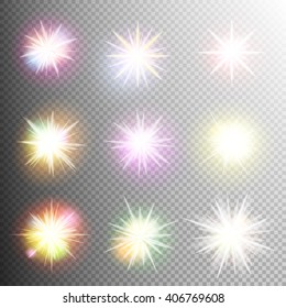 Creative concept set of glow light effect stars bursts with sparkles isolated. For illustration template art design, banner for Christmas celebrate, magic flash energy ray. EPS 10 vector file included