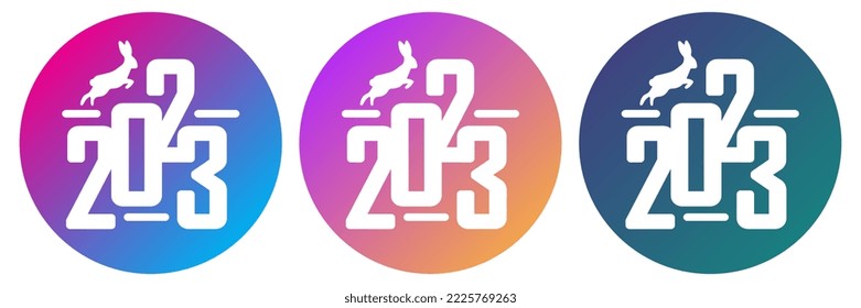 Creative concept set of Happy New Year 2023 round posters. Design template with 2023 typography logo with gradient background for season celebration and decoration. Eps10 Vector Illustration