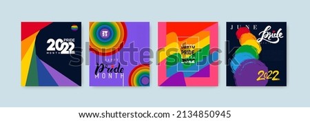 Creative concept set of Lgbtq 2022 rainbow flag freedom family, gay, bisexual and lesbian community, pride pattern, poster on white background, colorful cover collection of vector illustration design.