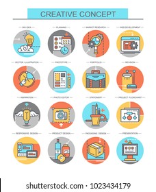 Creative concept. Set of vector, flat, icons.