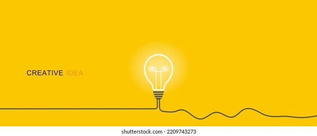 bombilla de diseño creativo, concepto de idea brillante con bombilla. concepto de idea creativa sobre fondo amarillo. vector de ilustración.
