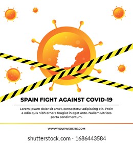 Un concepto creativo de la lucha de España contra el Covid-19 por bloqueo. Puedes usar esto creativo en tu uso multipropósito como medios sociales, marketing digital y campañas de sensibilización.