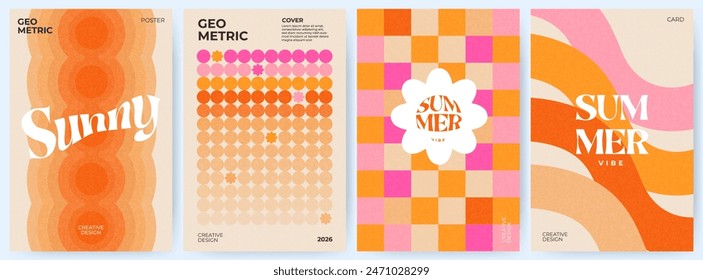 Creative concept of summer bright covers, cards or posters in minimal style for corporate identity, branding, social media ads, promo. Modern design template set in trendy geometric style