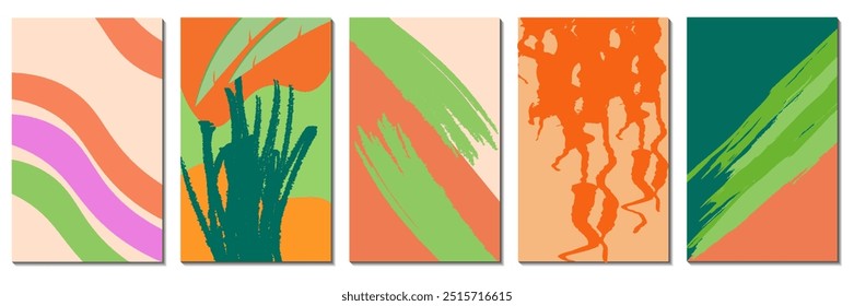 Creative concept of summer bright covers, cards or posters in minimal style for corporate identity, branding, social media ads, promo. Modern design template set in trendy geometric style
