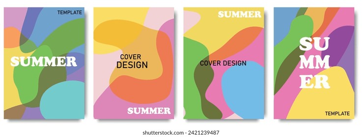 Concepto creativo de las tarjetas de verano, luminosas y jugosas. Diseño artístico abstracto moderno con formas líquidas con efecto superpuesto. Plantillas para celebración, anuncios, marca, banner, portada, etiqueta, afiche