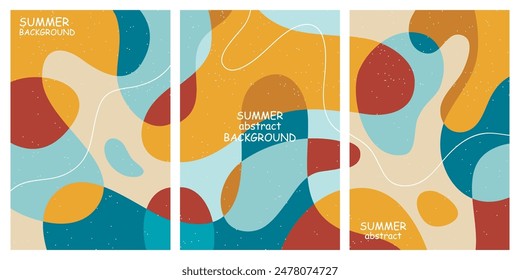 Creative concept of summer bright and juicy cards set. Modern abstract art design with liquid shapes with overlay effect. Templates for celebration, ads, branding, banner, cover, label, poster, sales