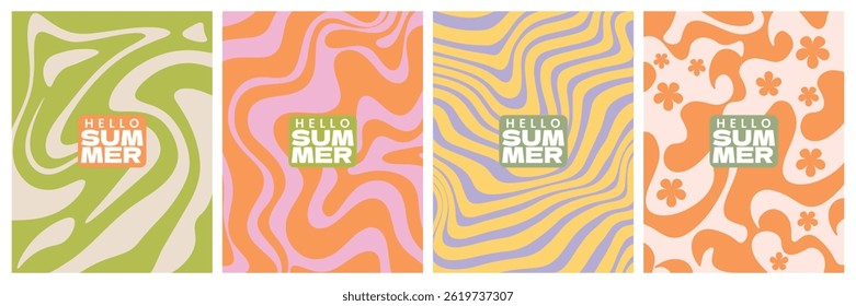 Creative concept summer bright and juicy cards set. Abstract and minimalist shape line art poster, covers, banner, ads ,branding, labels celebration decoration