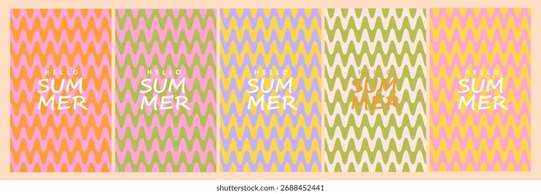 Creative concept of summer bright and juicy cards set. Modern abstract art design with wavy shapes and lines. Templates for celebration, ads, branding, banner, cover, label, poster, sales