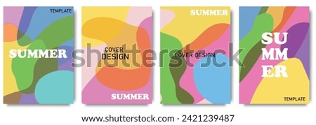 Creative concept of summer bright and juicy cards set. Modern abstract art design with liquid shapes with overlay effect. Templates for celebration, ads, branding, banner, cover, label, poster