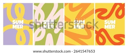 Creative concept of summer bright and juicy cards set. Modern abstract art design with wavy shapes and lines. Templates for celebration, ads, branding, banner, cover, label, poster, sales