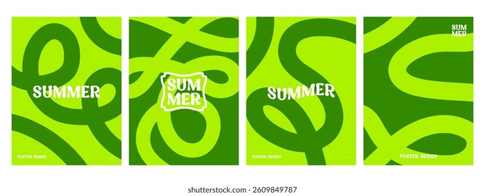 Creative concept of summer poster sets. Modern abstract art design with wavy shapes and lines. Templates for celebrations, advertisements, branding, banners, covers, labels, posters, etc.