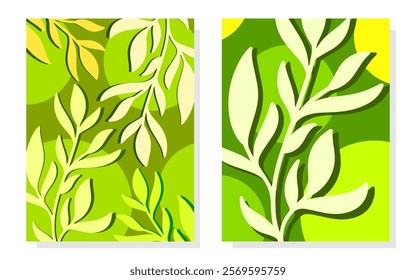 Creative concept of summer poster with tropical leaves. Modern minimalist templates for posters, cards, parties, celebrations, banners, covers, and more, in a flat style