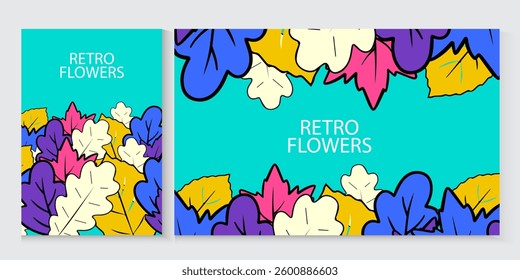 Creative concept of summer or spring set background with abstract tropical exotic leaves. clasic art retro style design templates for celebration, ads, branding, banner, cover, label, poster,